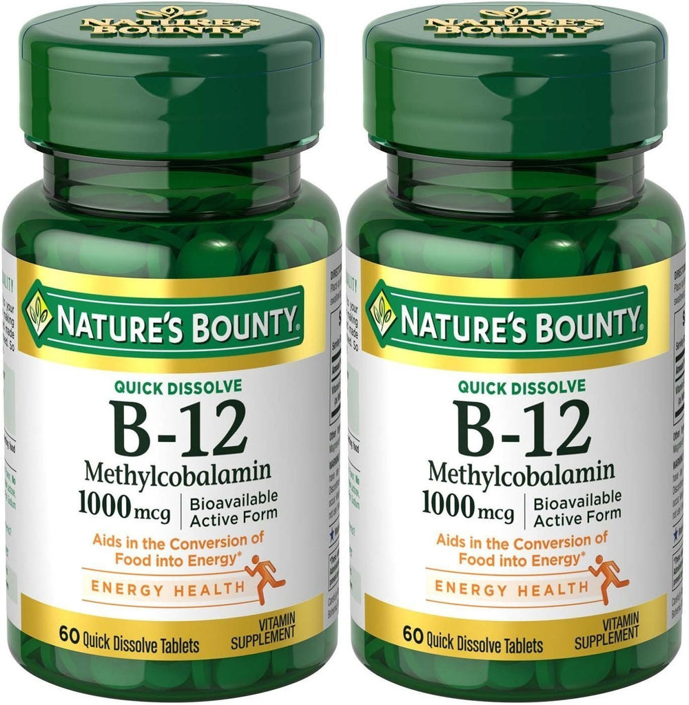 Natures Bounty Methylcobalamin B12 Microlozenge 1000 mcg, 120-count bottle (2 x 60-count bottles), cherry flavor