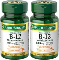 Natures Bounty Methylcobalamin B12 Microlozenge 1000 mcg, 120-count bottle (2 x 60-count bottles), cherry flavor