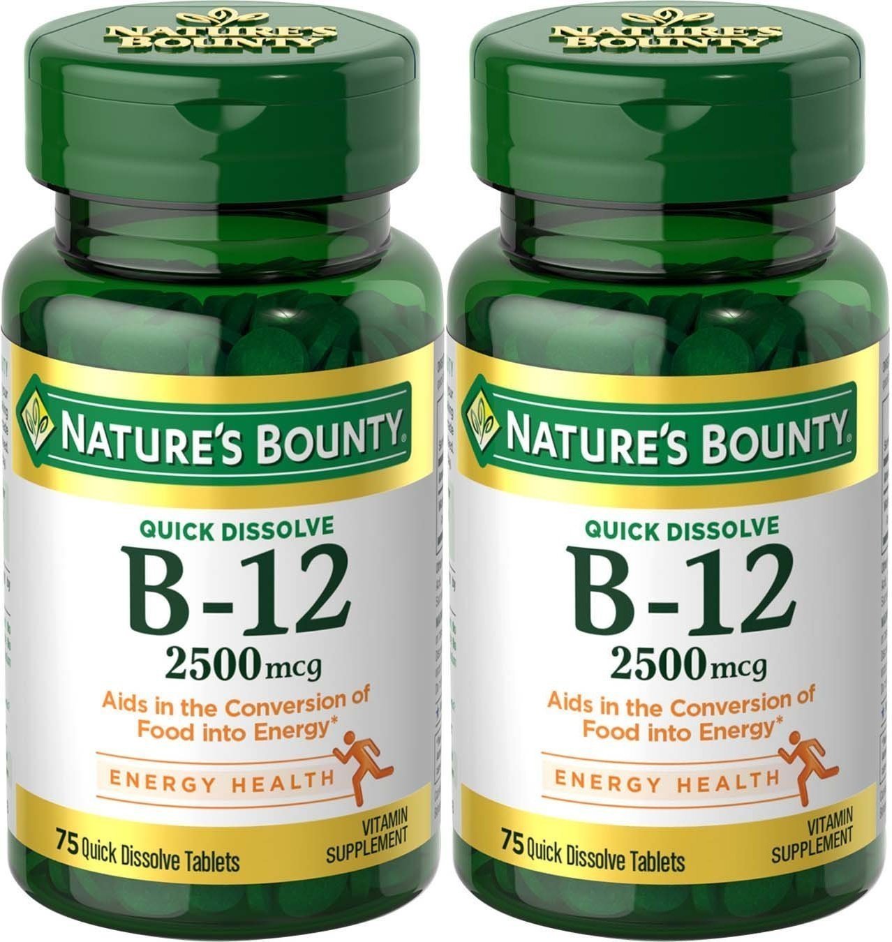 Natures Bounty Vitamin B-12 Quick Dissolve 2500 mcg Cherry Flavor 2 Pack – 150 Total Tablets