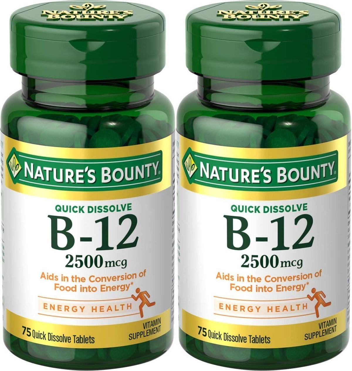 Natures Bounty Vitamin B-12 Quick Dissolve 2500 mcg Cherry Flavor 2 Pack – 150 Total Tablets