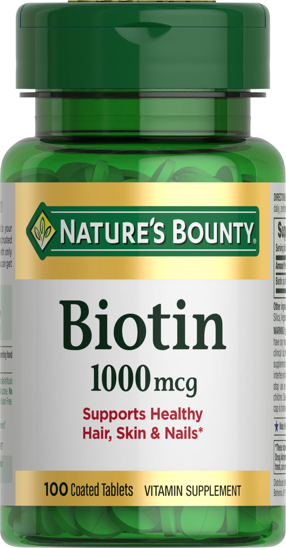 Nature's Bounty Biotin 1000 mcg bottle – front view