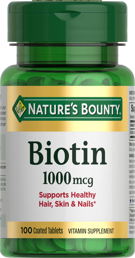 Nature's Bounty Biotin 1000 mcg bottle – front view