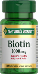 Nature's Bounty Biotin 1000 mcg bottle – front view