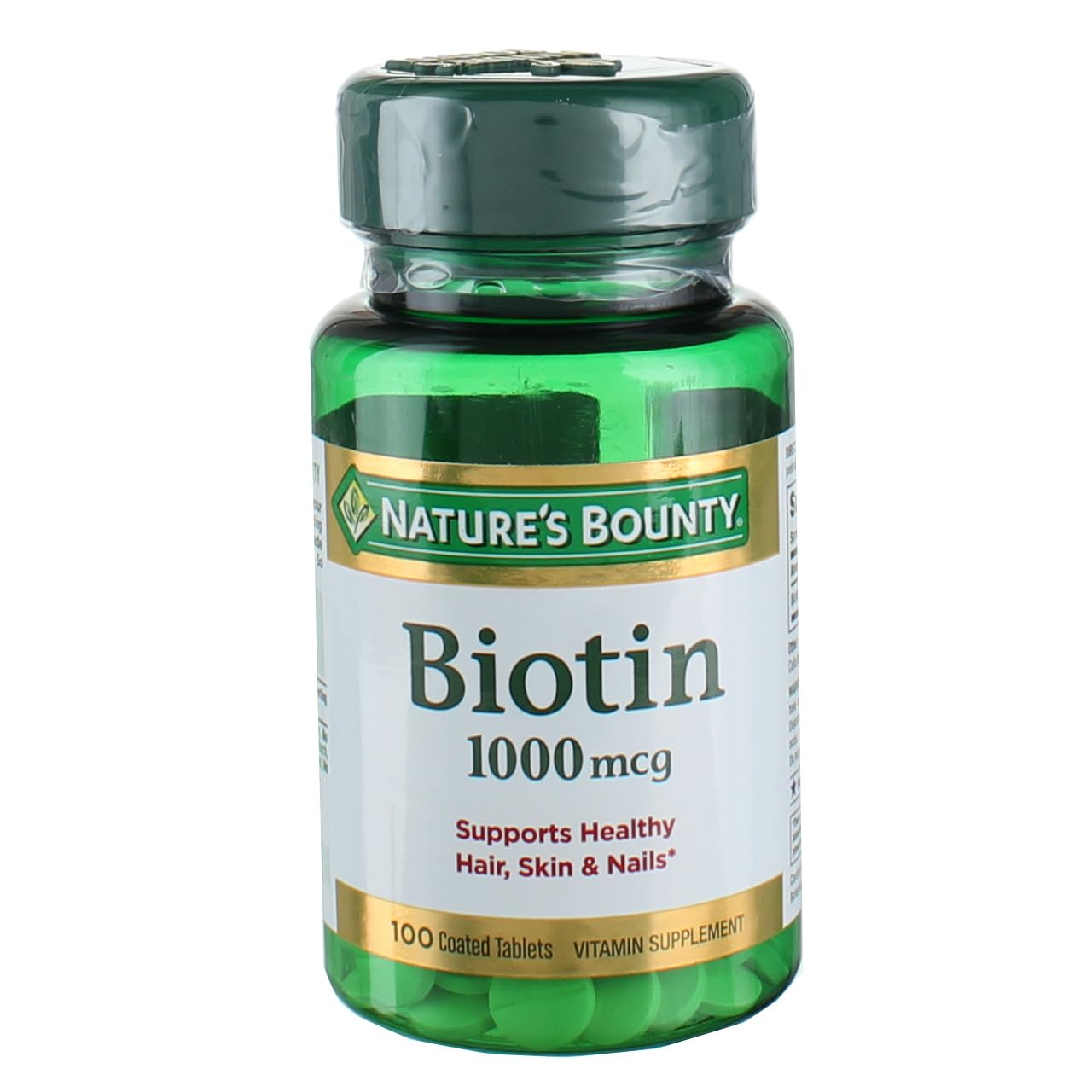 Nature's Bounty Biotin 1000 mcg coated tablets front view