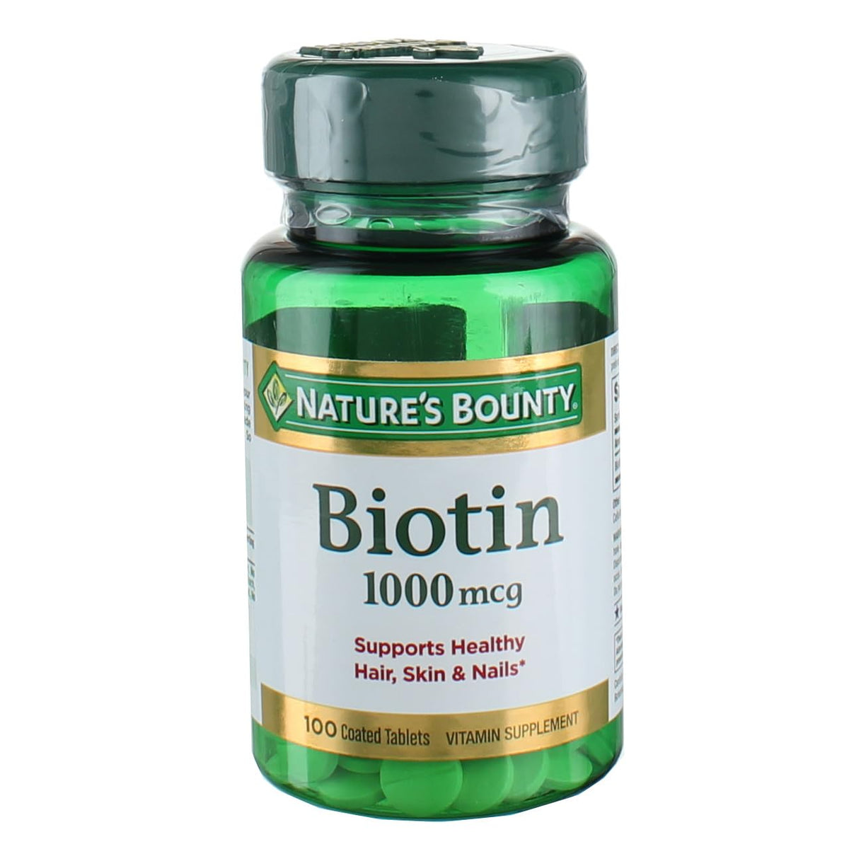 Nature's Bounty Biotin 1000 mcg coated tablets front view