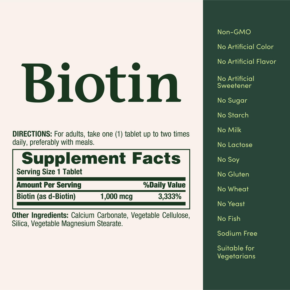 Biotin 1000 mcg packaging facts and notes