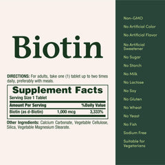 Biotin 1000 mcg packaging facts and notes