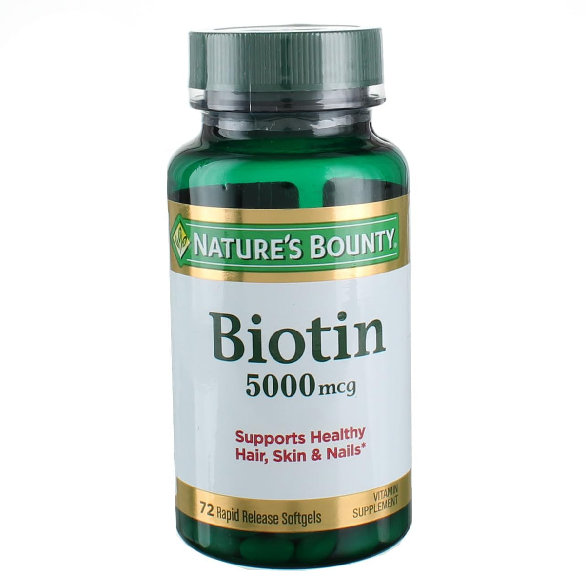 Nature's Bounty Biotin 5000 mcg Liquid Softgels bottle front view