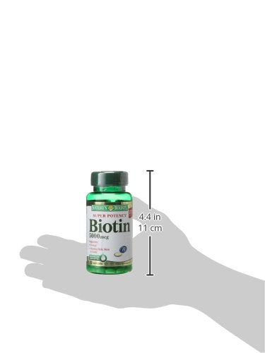 Close-up of Nature's Bounty Biotin 5000 mcg 150 rapid-release softgels capsules