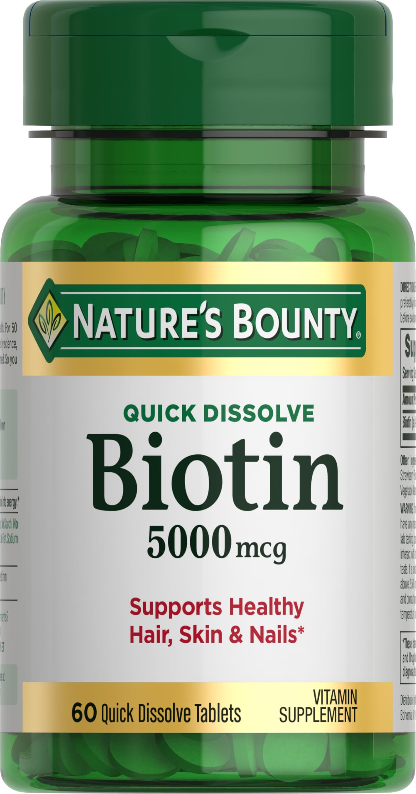 Nature's Bounty Biotin 5000 mcg bottle label
