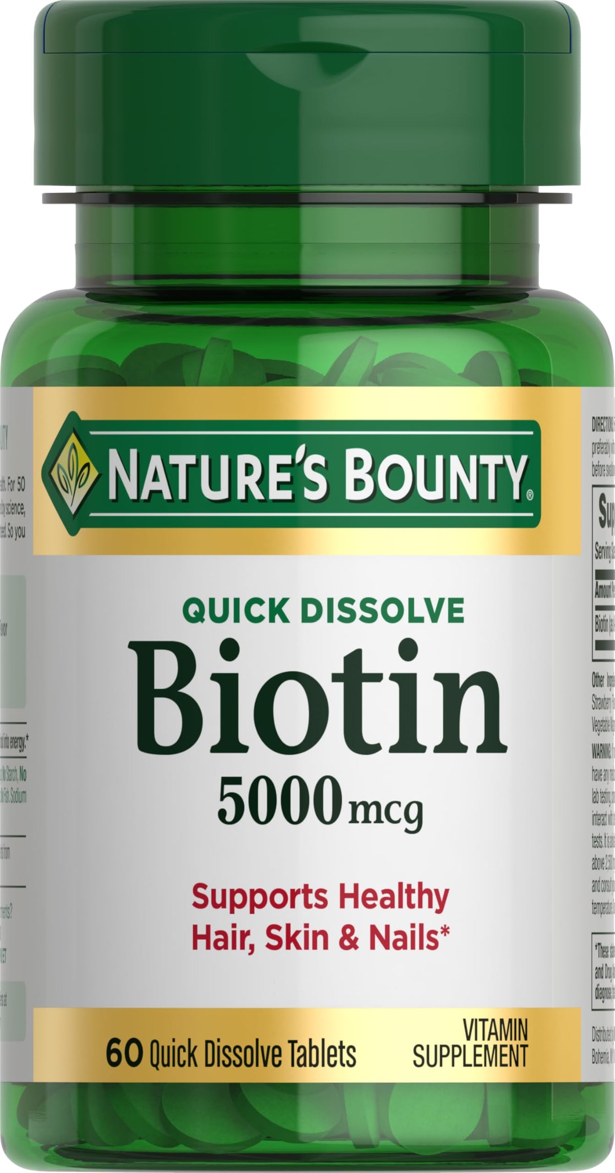 Nature's Bounty Biotin 5000 mcg bottle label