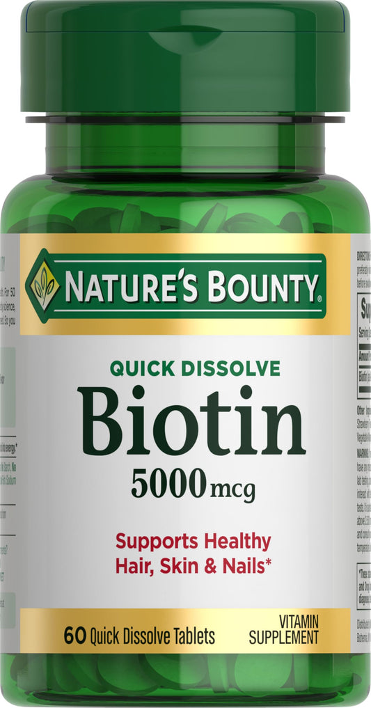 Nature's Bounty Biotin 5000 mcg bottle label