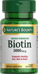 Nature's Bounty Biotin 5000 mcg bottle label