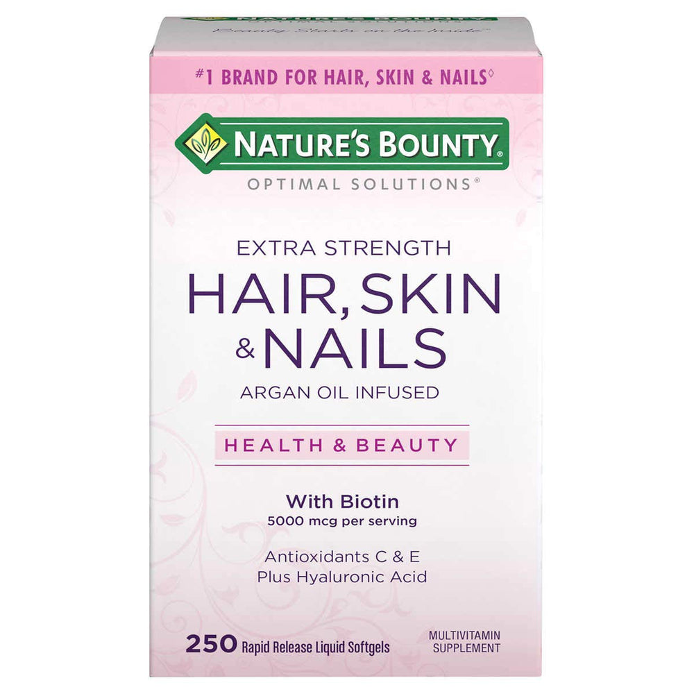 Front view of Nature's Bounty Biotin 5000 mcg Hair Skin Nails bottle