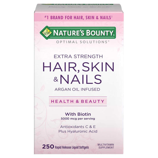 Front view of Nature's Bounty Biotin 5000 mcg Hair Skin Nails bottle