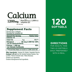 Front view of Nature's Bounty calcium and vitamin D softgels bottle