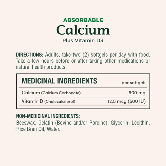 Close-up of Absorbable Calcium 1200mg + Vitamin D3 1000IU softgels