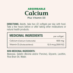 Close-up of Absorbable Calcium 1200mg + Vitamin D3 1000IU softgels