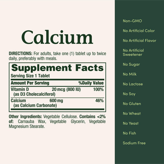 Close-up of Nature's Bounty calcium D3 tablets