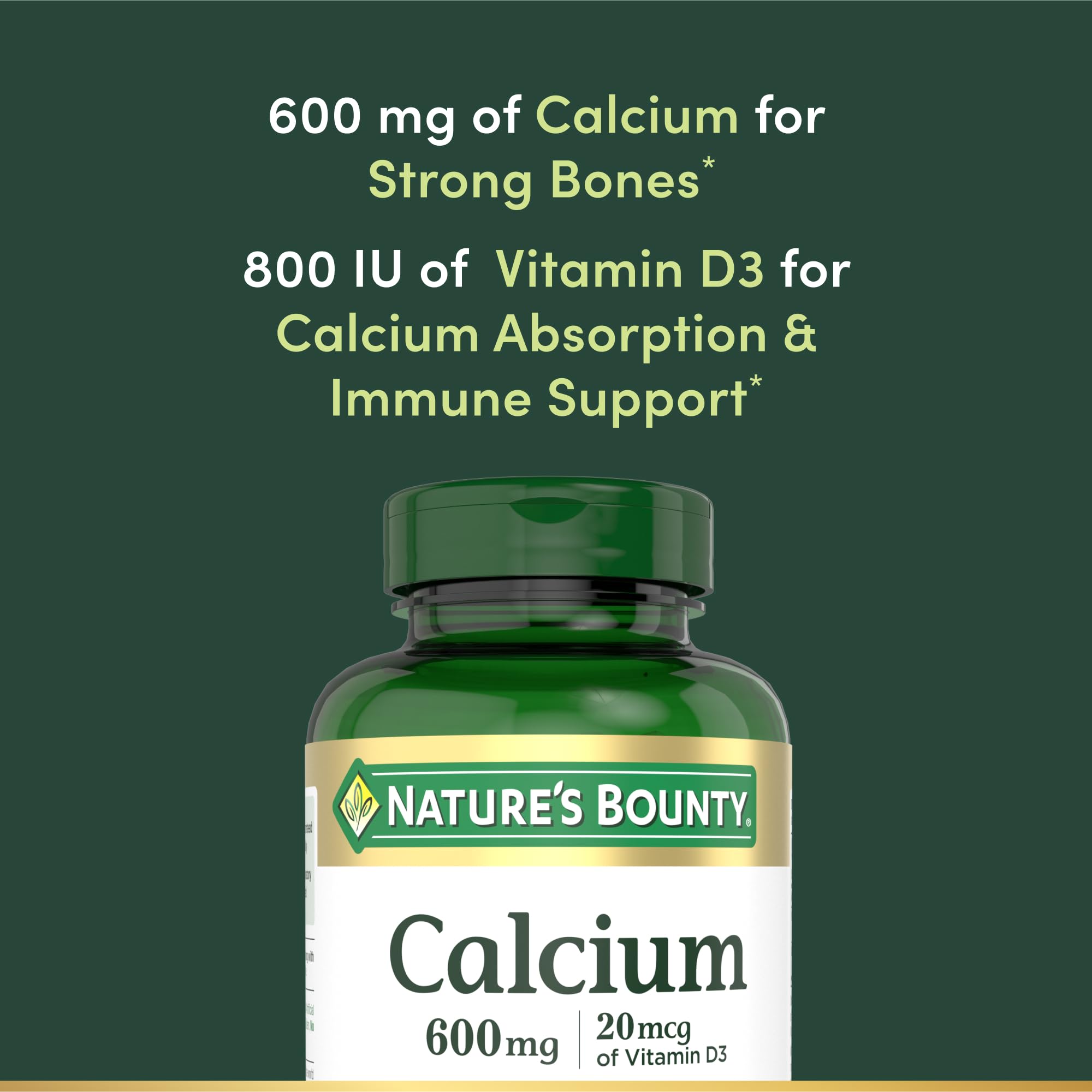 Supplement facts panel for Nature's Bounty calcium with D3