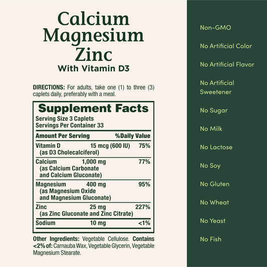 Label highlighting calcium 1000 mg, magnesium 400 mg, and vitamin D3