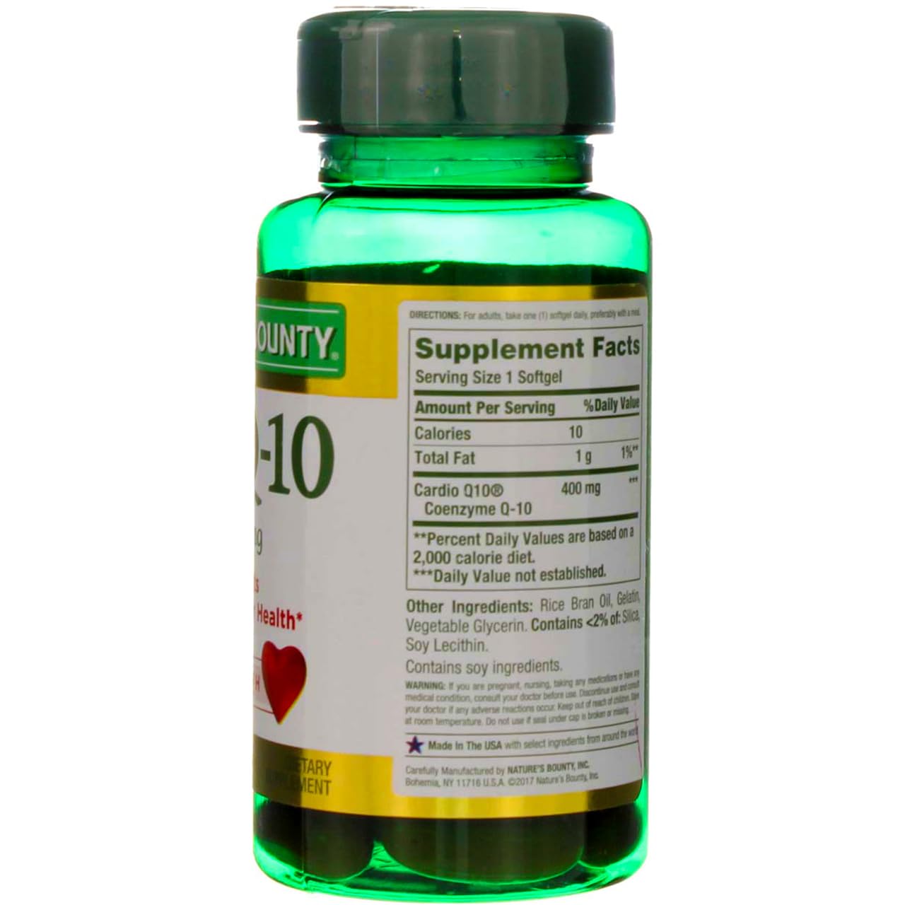 Front of Nature's Bounty Cardio Q10 bottle