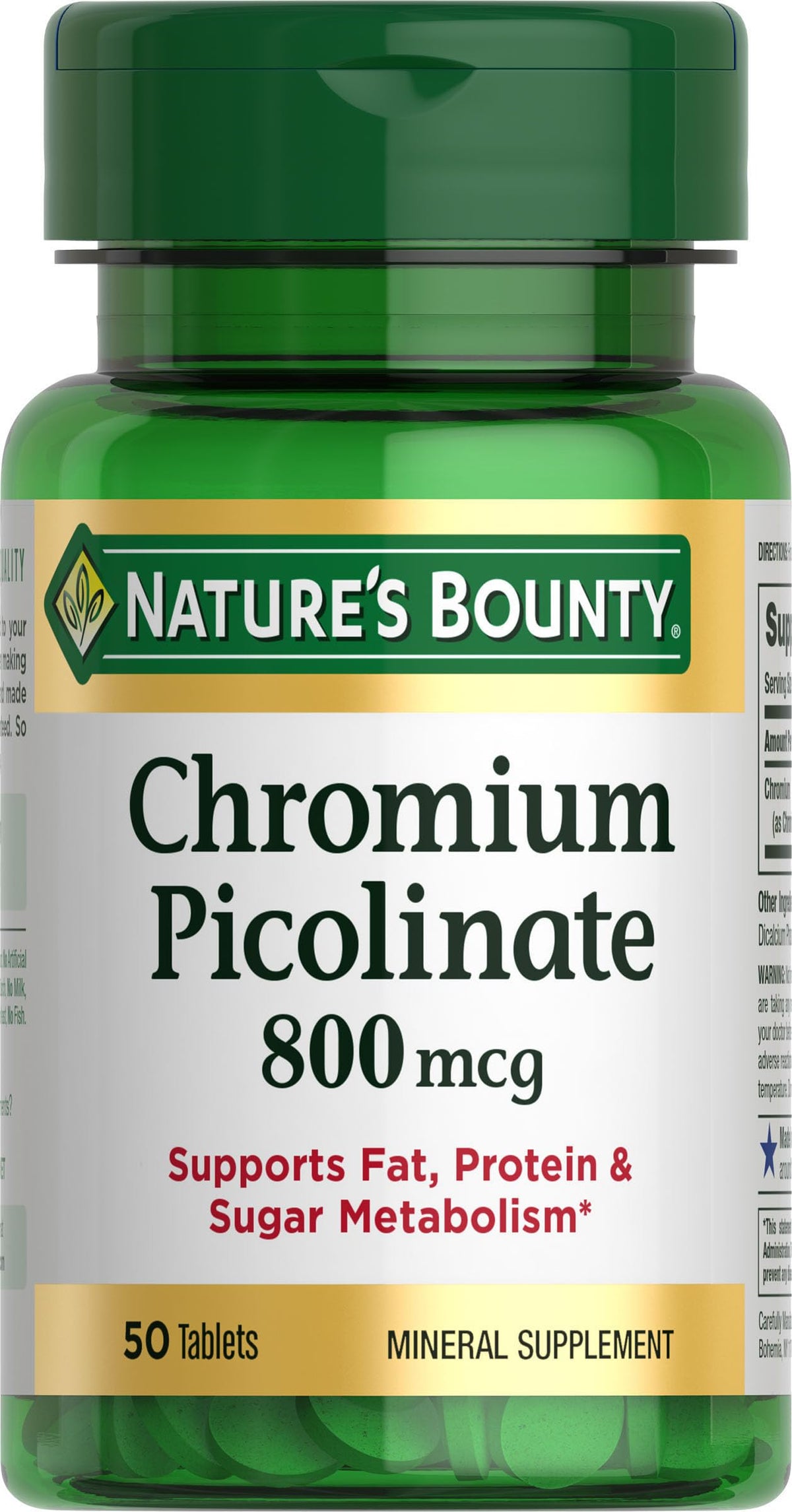 Nature's Bounty Chromium Picolinate 800 mcg bottle with tablets