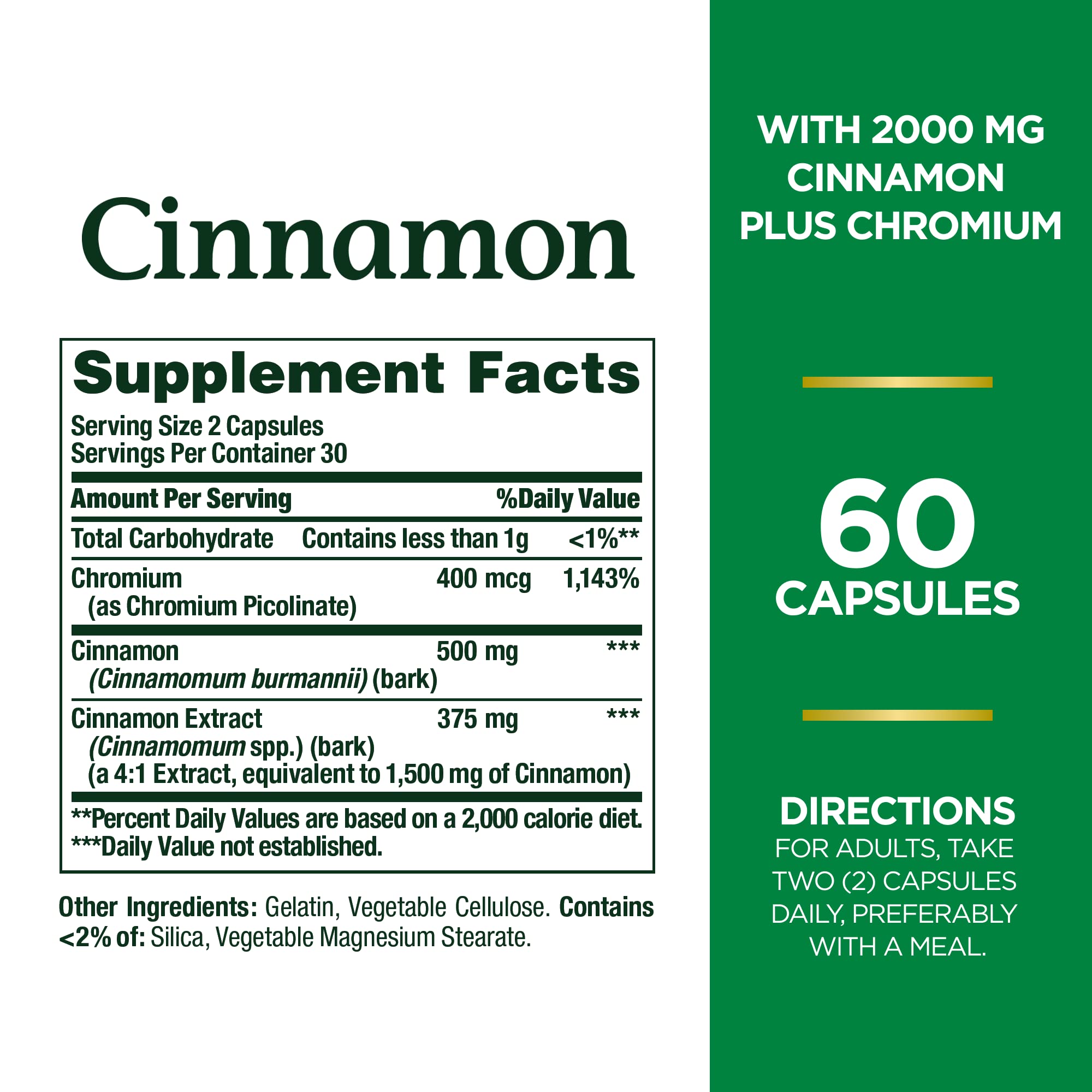 Close up of Cinnamon 2000 mg Plus Chromium capsules