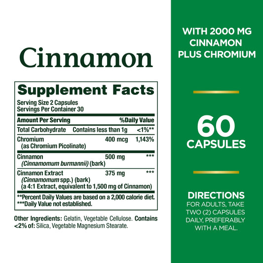 Close up of Cinnamon 2000 mg Plus Chromium capsules