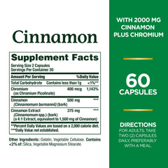 Close up of Cinnamon 2000 mg Plus Chromium capsules