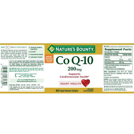 Close-up of Nature's Bounty Co Q-10 Softgels in bottle