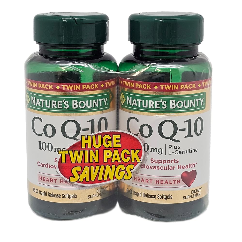 Nature's Bounty CoQ10 100 mg twin pack bottle on a white background