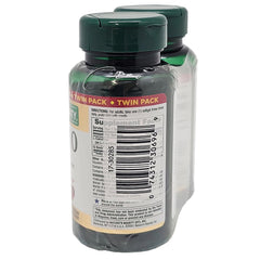 Close-up of CoQ10 100 mg softgels in a bottle