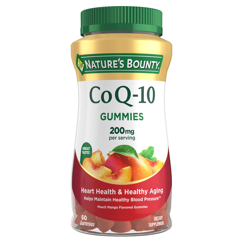 Front view of Nature's Bounty CoQ10 Gummies Peach Mango 60 count bottle