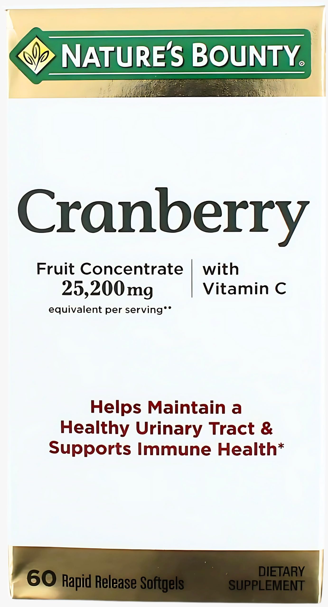 Nature's Bounty Cranberry Dietary Supplement packaging with 60 softgels