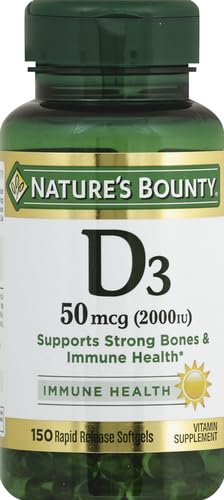 Nature's Bounty Vitamin D3 2000 IU softgels bottle back label