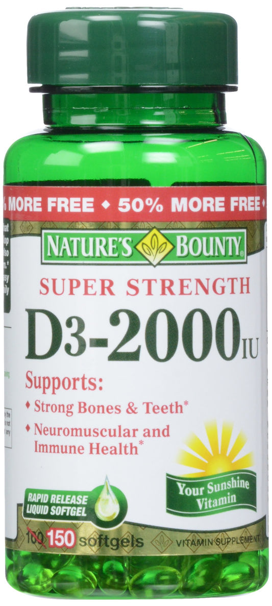 Nature's Bounty Vitamin D3 2000 IU softgels bottle front