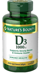 Nature's Bounty Vitamin D3 1000 IU Rapid Release Softgels bottle, 250 count (pack of 2) - image 1