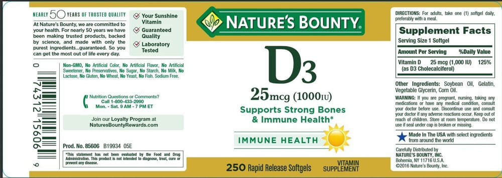 Close-up of Nature's Bounty Vitamin D3 1000 IU softgels - image 2