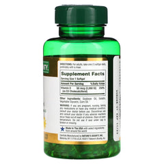 Close-up of Nature's Bounty D3-2000 IU Softgels bottle and label
