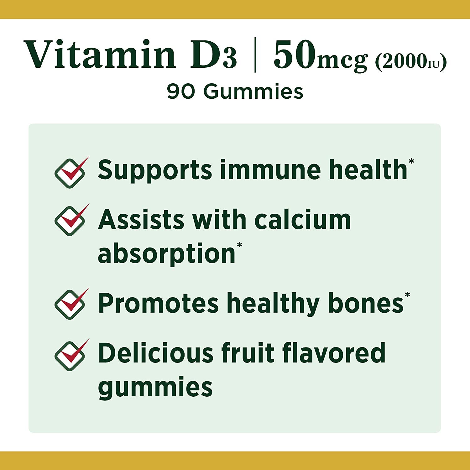Ingredients panel for Nature's Bounty Vitamin D3 Gummies