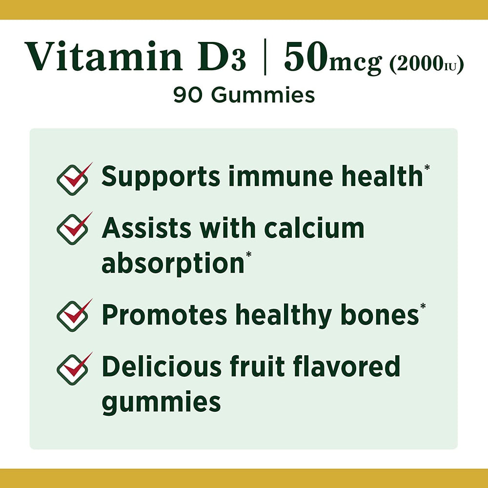 Ingredients panel for Nature's Bounty Vitamin D3 Gummies