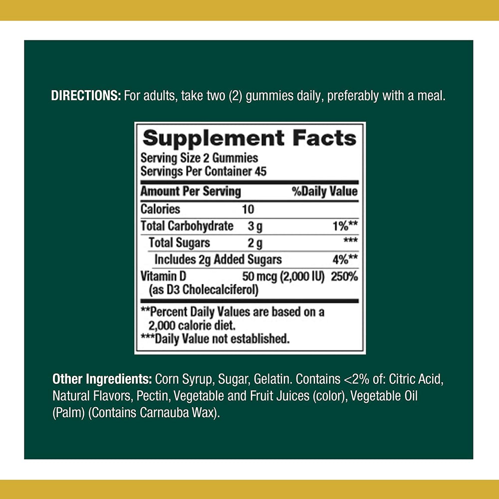 Nature's Bounty Vitamin D3 Gummies label