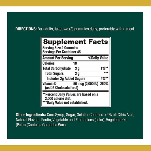 Nature's Bounty Vitamin D3 Gummies label