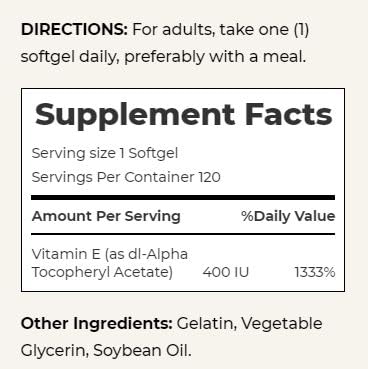 Supplement facts panel and ingredients