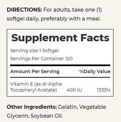Supplement facts panel and ingredients