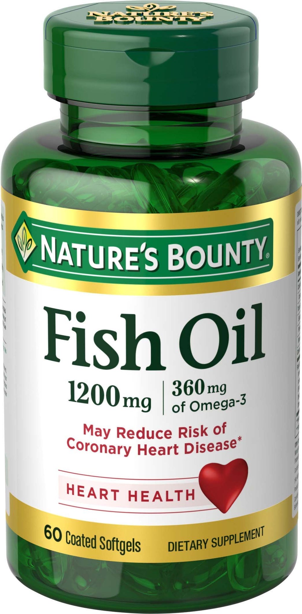 Bottle of Nature's Bounty Fish Oil 1200 mg omega-3 softgels
