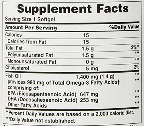 Close-up of Nature's Bounty Fish Oil 1400 mg softgels