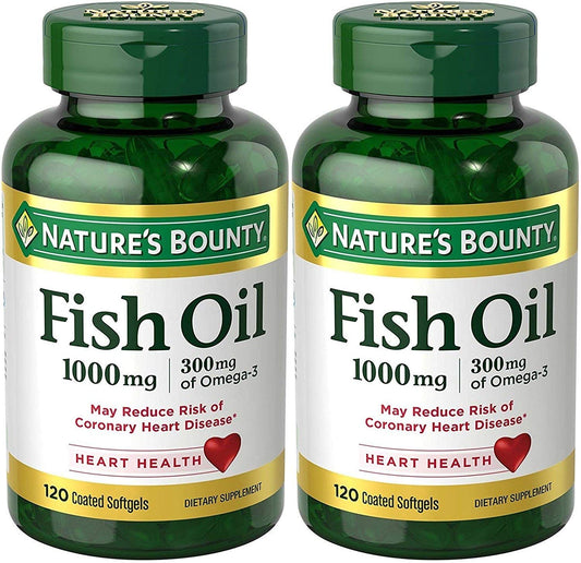 Nature's Bounty Fish Oil Odorless 1000 mg - 240 Softgels (2 x 120-count Bottles)