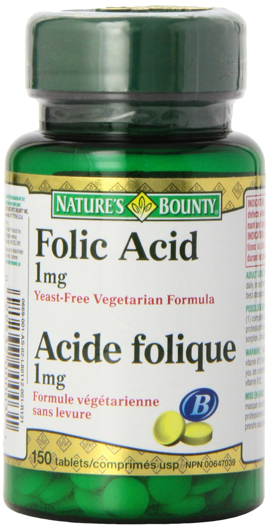 Nature's Bounty Folic Acid 1 mg 150 Tablets bottle (Packaging May Vary)